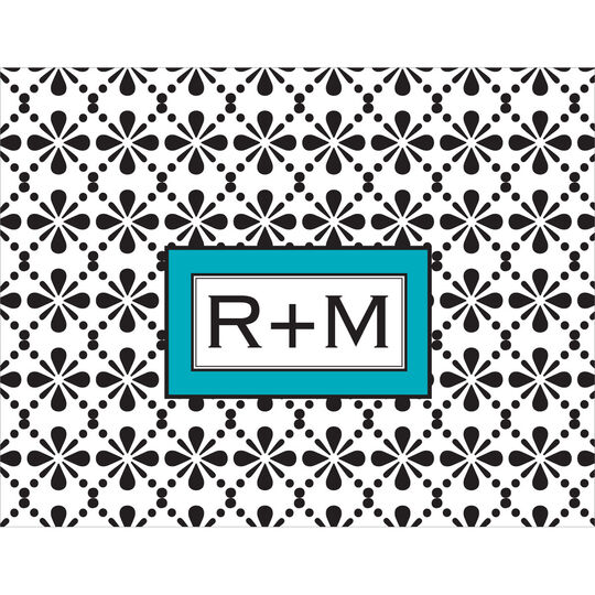 Black and Turquoise Initials Folded Note Cards